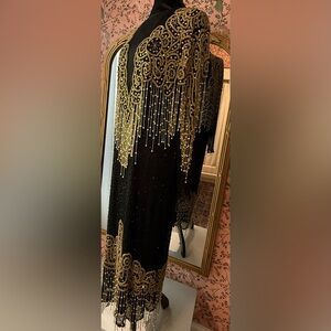 Vintage 80s Gold Beaded Fringe Evening Dress